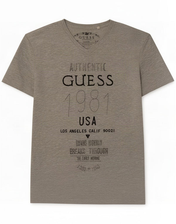 Guess Mens Graphic T-Shirt Top UK 40 Medium Grey Flecked Cotton