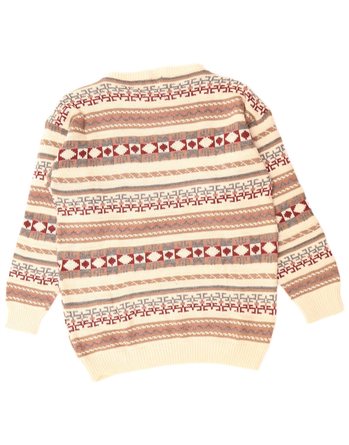 Vintage herre rund hals sweater medium flerfarvet geometrisk