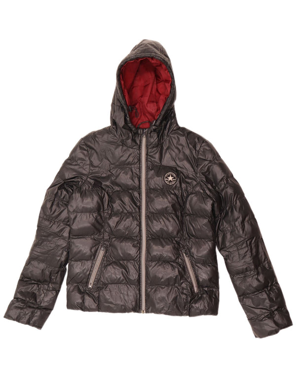 Converse Womens Hooded Padded Jacket UK 12 Medium Black Nylon