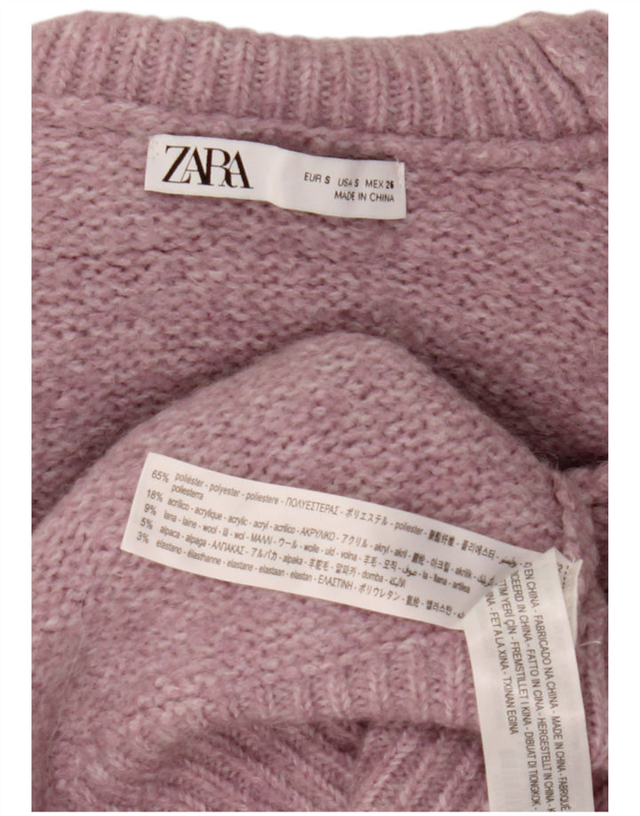 Zara Dame Oversized Roll Neck Jumper Sweater UK 10 Small Pink Flecked