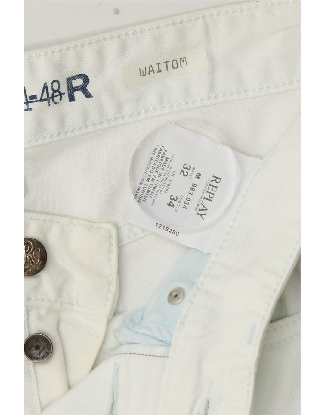 REPLAY Herre Waitom Straight Jeans W32 L34 Hvid Bomuld