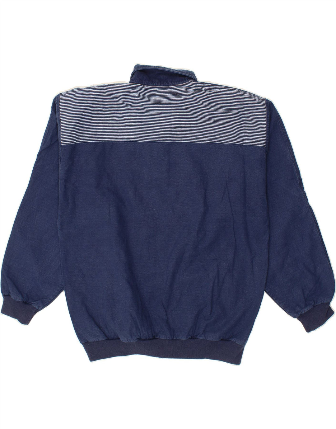 VINTAGE Herre Polo Neck Sweatshirt Jumper IT 50 Mellem marineblå stribet