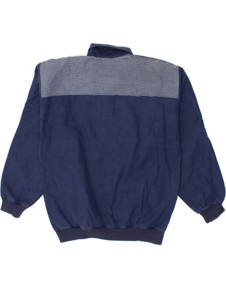 VINTAGE Herre Polo Neck Sweatshirt Jumper IT 50 Mellem marineblå stribet