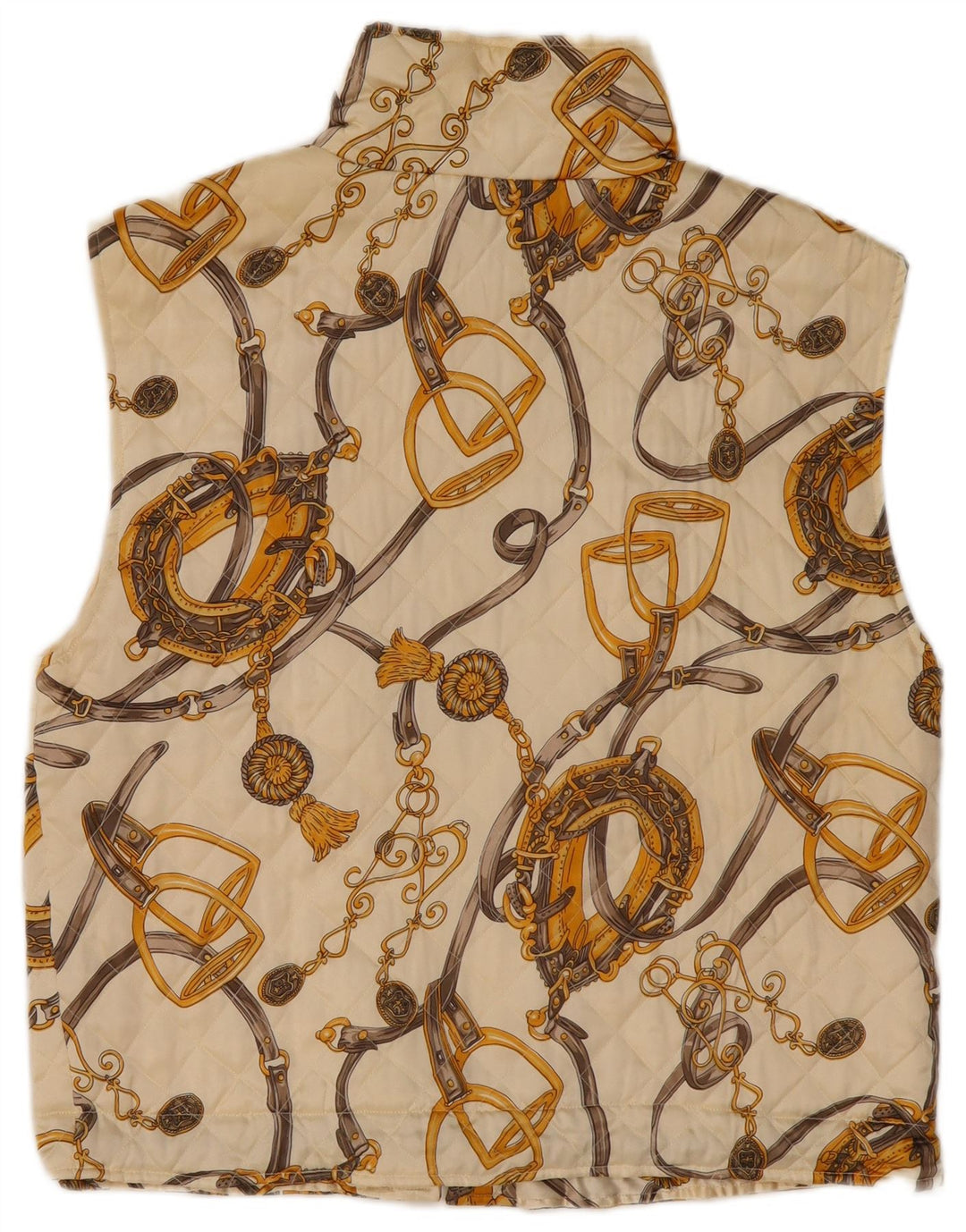 VINTAGE Dame Abstrakt mønster Quiltet Gilet UK 14 Large Off White Silke