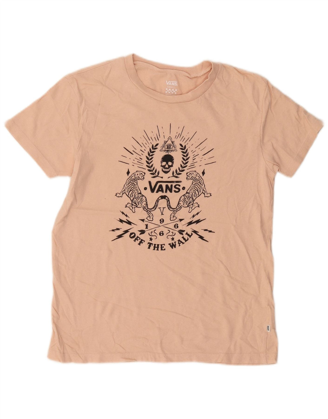 VANS Dame Grafisk T-Shirt Top UK 10 Small Pink Bomuld