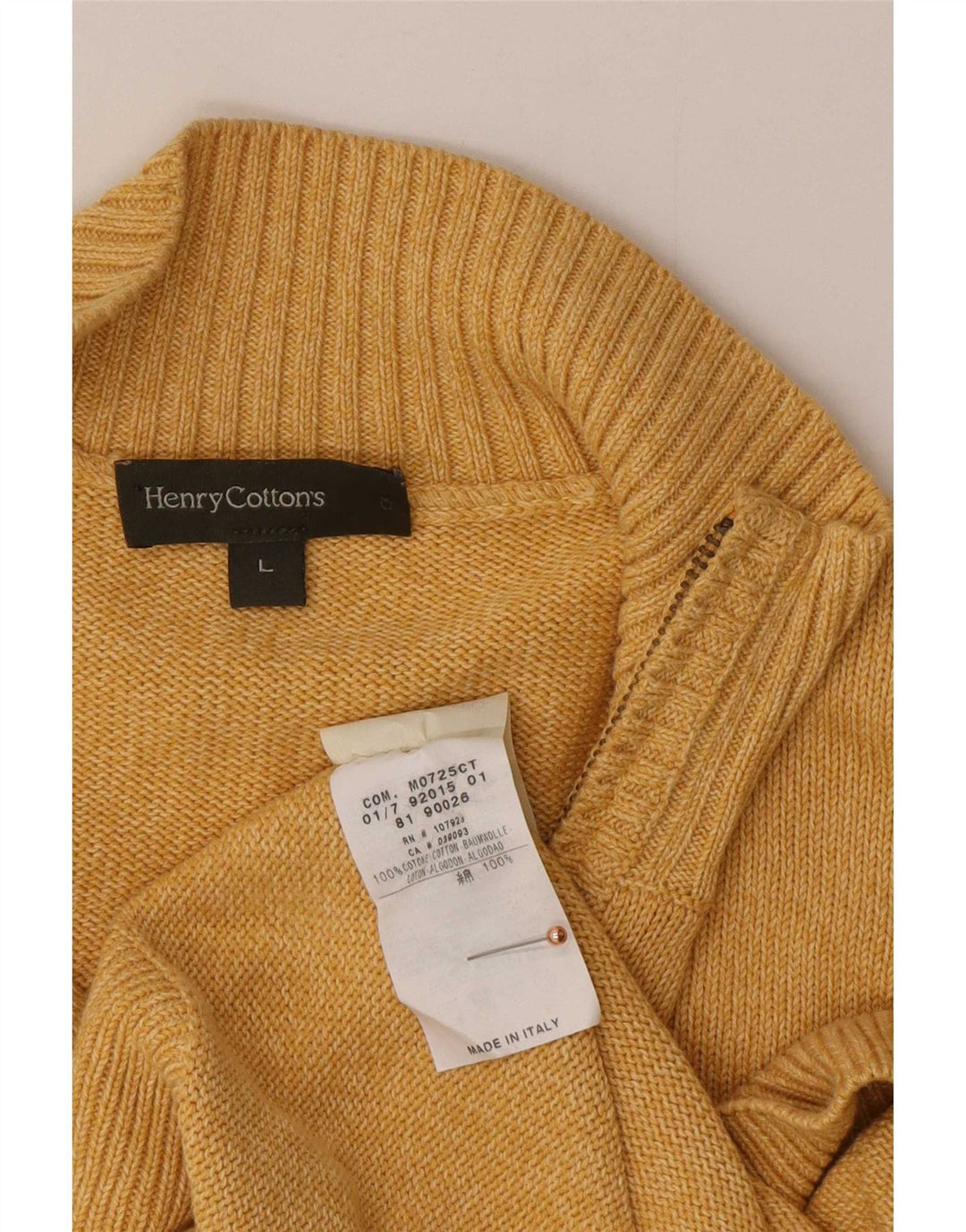 Henry Cottons Herre Zip Neck Jumper Sweater Stor Gul Bomuld