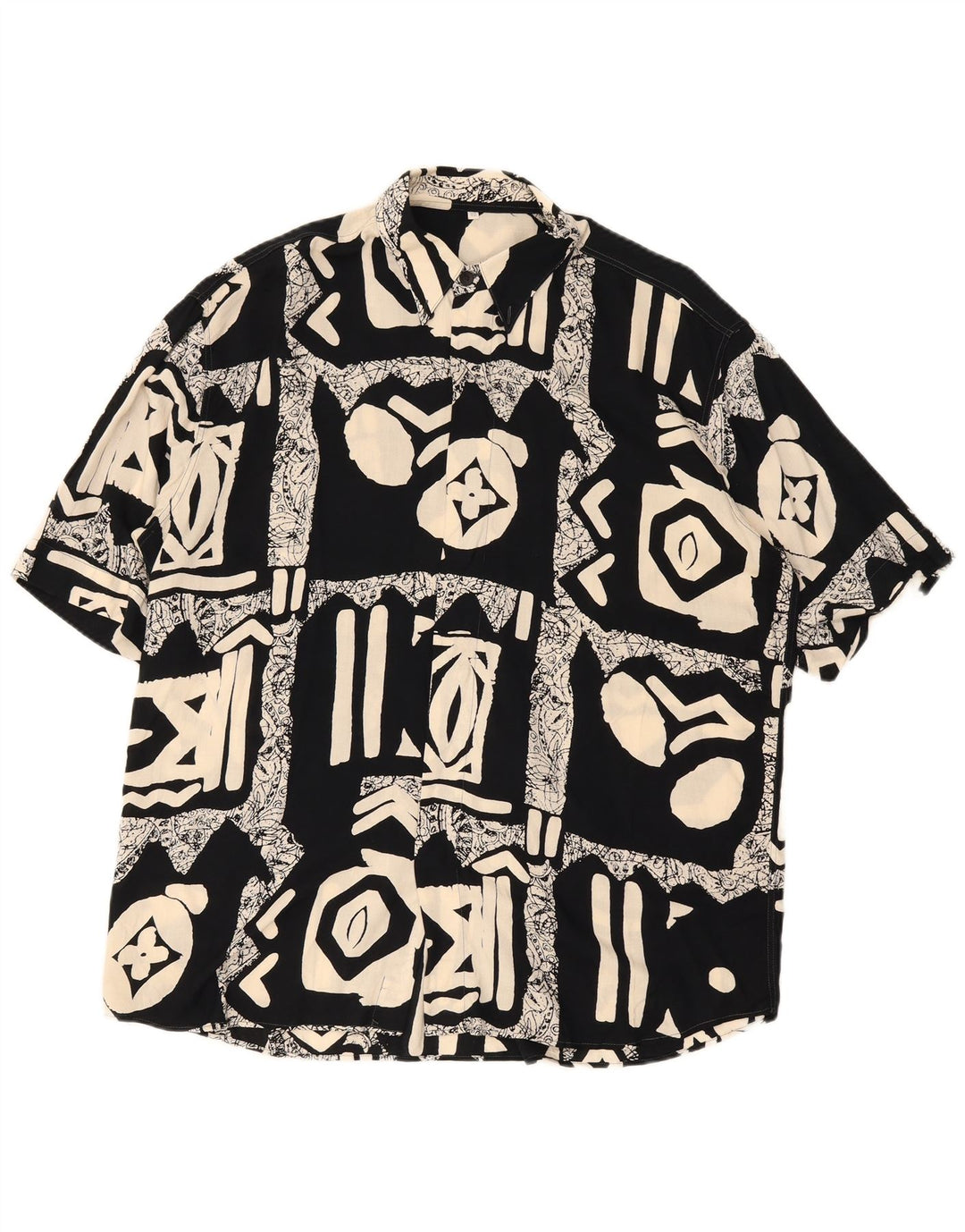 Vintage kortærmet herreskjorte IT 42 Stor sort patchwork