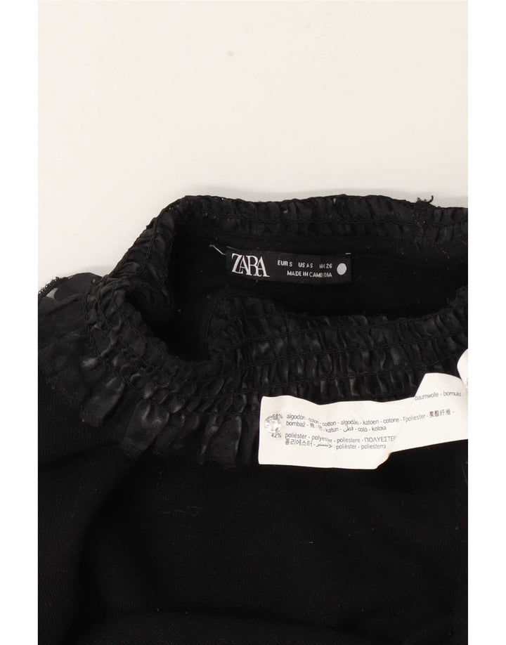 Zara Dame Langærmet Oversized Bluse Top UK 10 Small Black Bomuld
