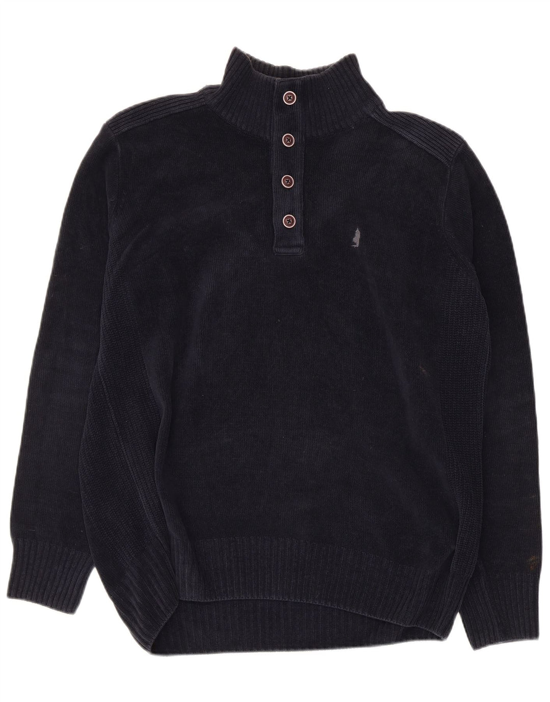 MARLBORO CLASSICS Herre Button Neck Jumper Sweater Stor Marineblå Bomuld