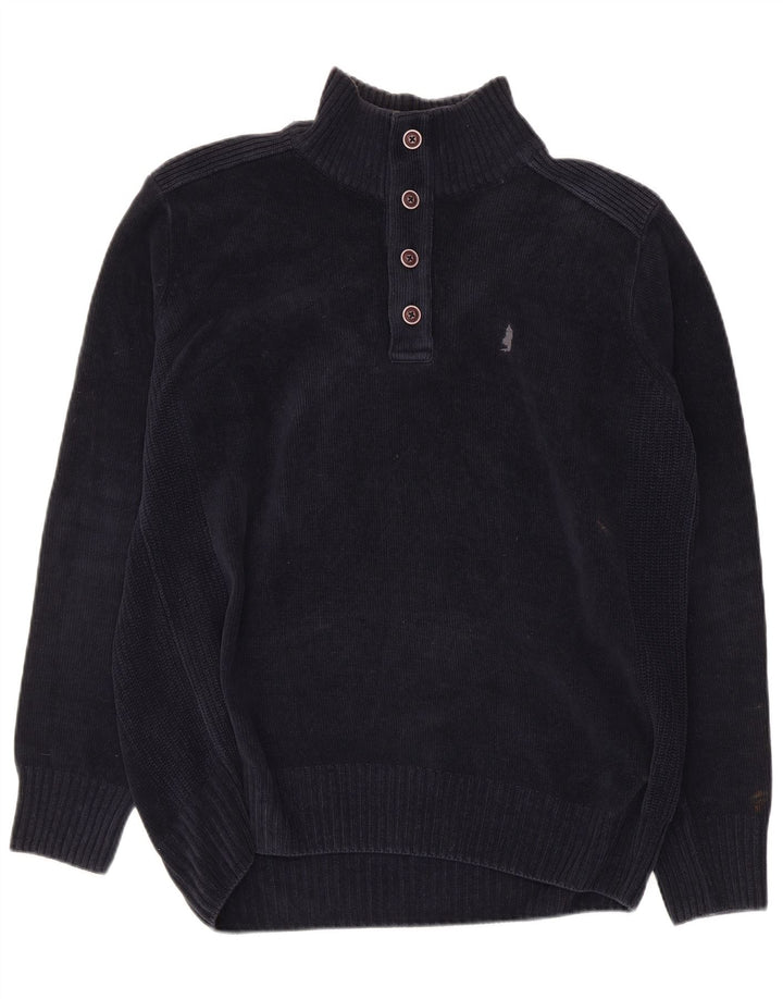 MARLBORO CLASSICS Herre Button Neck Jumper Sweater Stor Marineblå Bomuld