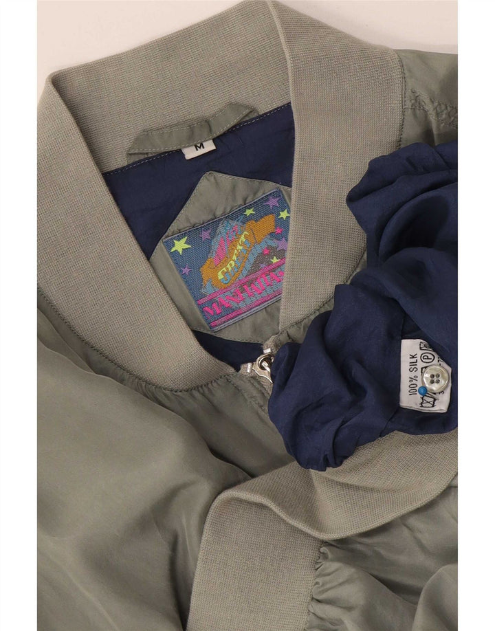 Manhattan Herre Bomber Jacket UK 38 Medium Grå Silke
