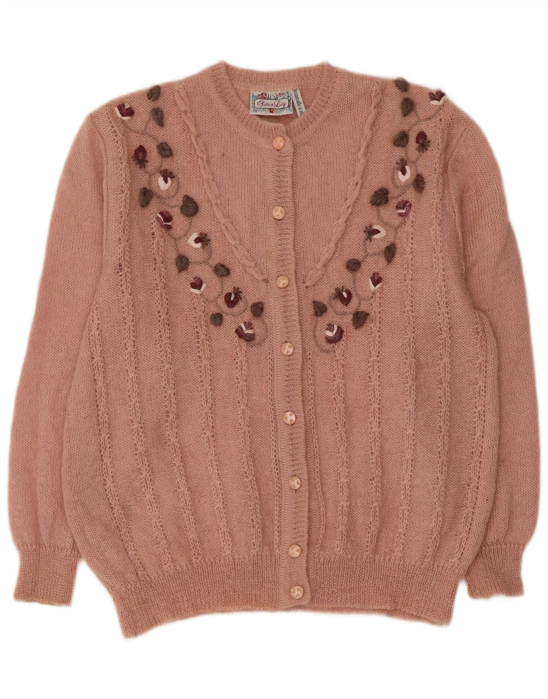 RICAMO A MANO Dame cardigan sweater IT 50 XL Pink Floral Mohair