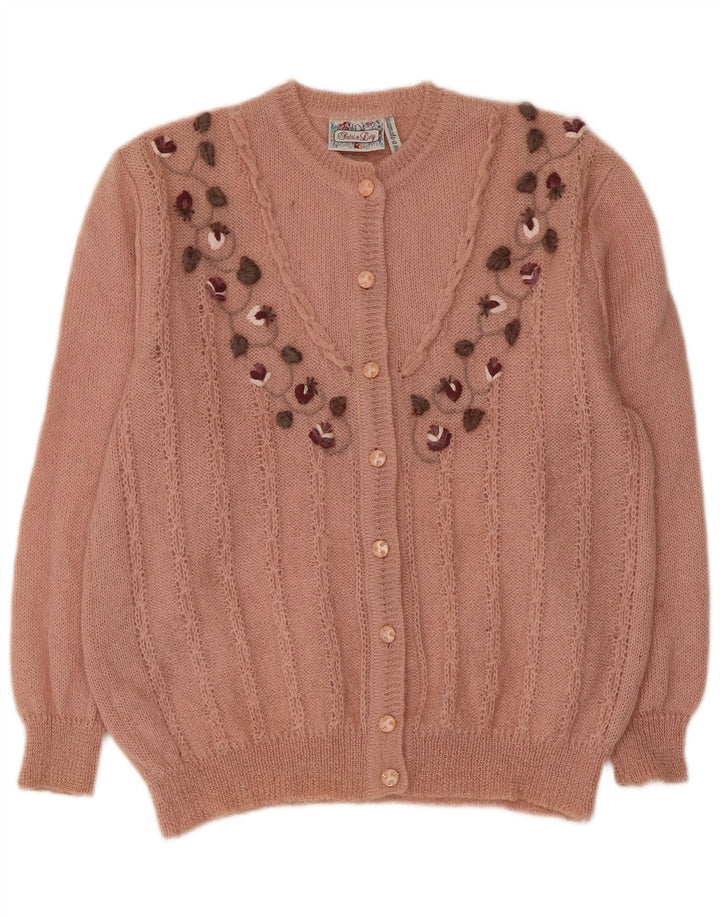 RICAMO A MANO Dame cardigan sweater IT 50 XL Pink Floral Mohair