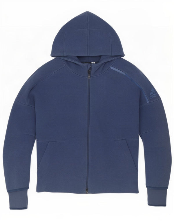 Adidas Womens Zip Hoodie Sweater UK 12/14 Medium Navy Blue Cotton
