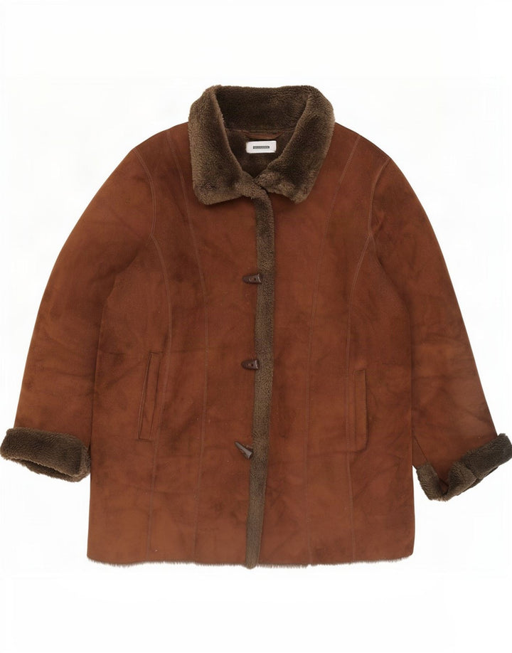 Wallis Dame Oversized Sherpa Overfrakke UK 16 Stor Brun Akryl