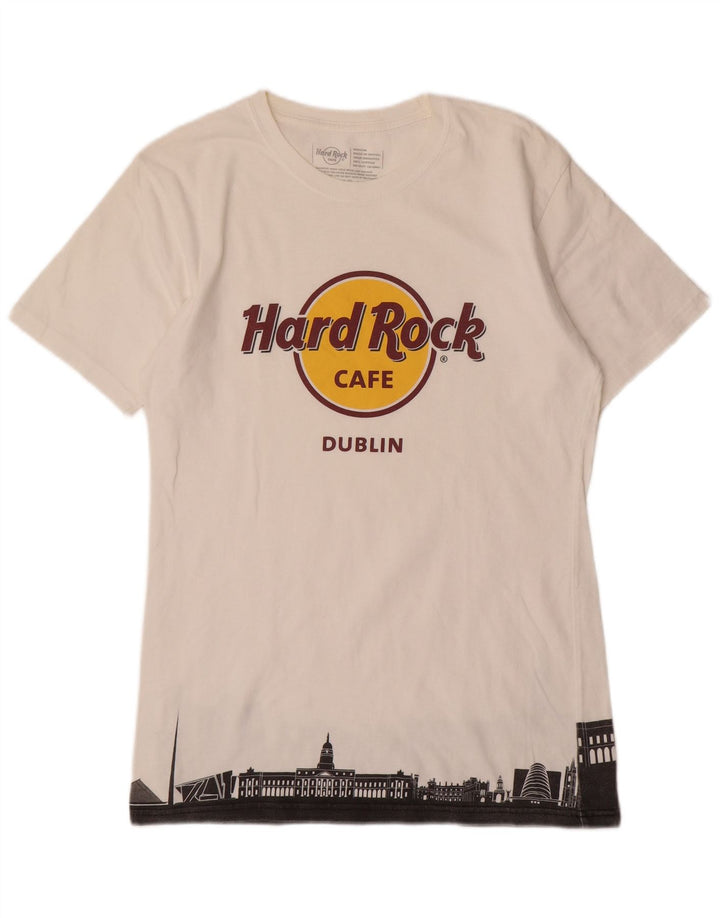 Hard Rock Cafe Herre Dublin Grafisk T-Shirt Top Medium Hvid Bomuld