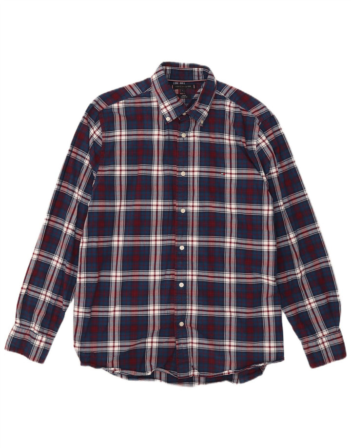 Tommy Hilfiger Mens Flex Regular Fit Shirt Large Navy Blue Check Cotton
