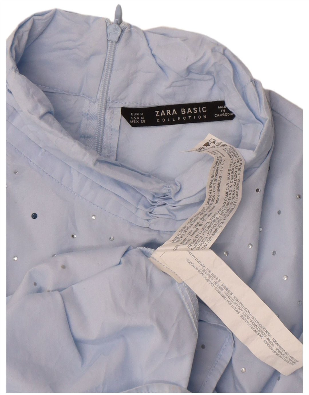 Zara Dame 3/4 ærmet bluse Top UK 14 Medium Blue Bomuld