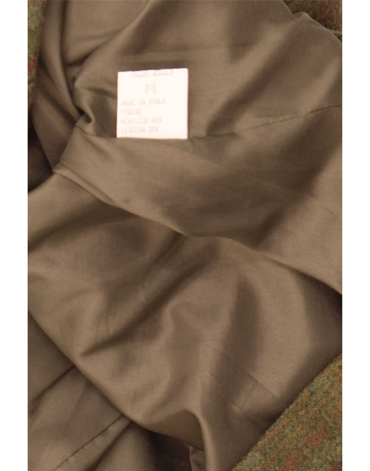Vintage Dame Dobbeltradet Blazer Jacket UK 14 Medium Khaki Geometric