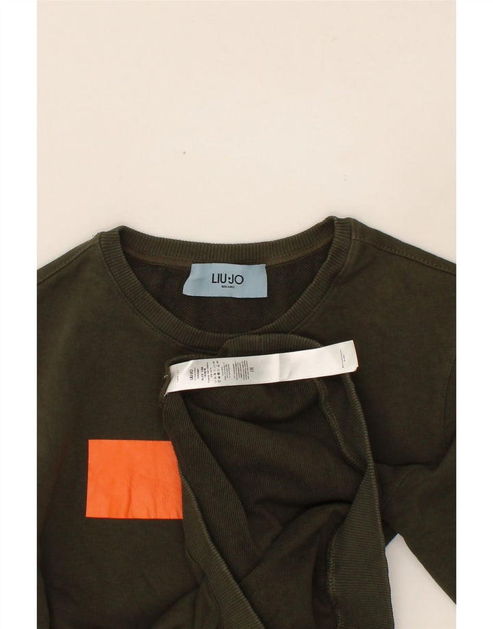 LIU JO Boys Graphic Sweatshirt Jumper 13-14 Years Khaki Cotton Vintage Liu Jo and Second-Hand Liu Jo from Messina Hembry 