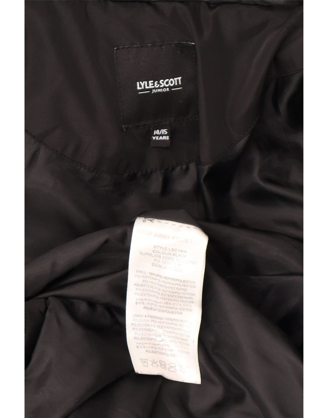Lyle & Scott drenge hættejakke polstret 14-15 år sort polyester