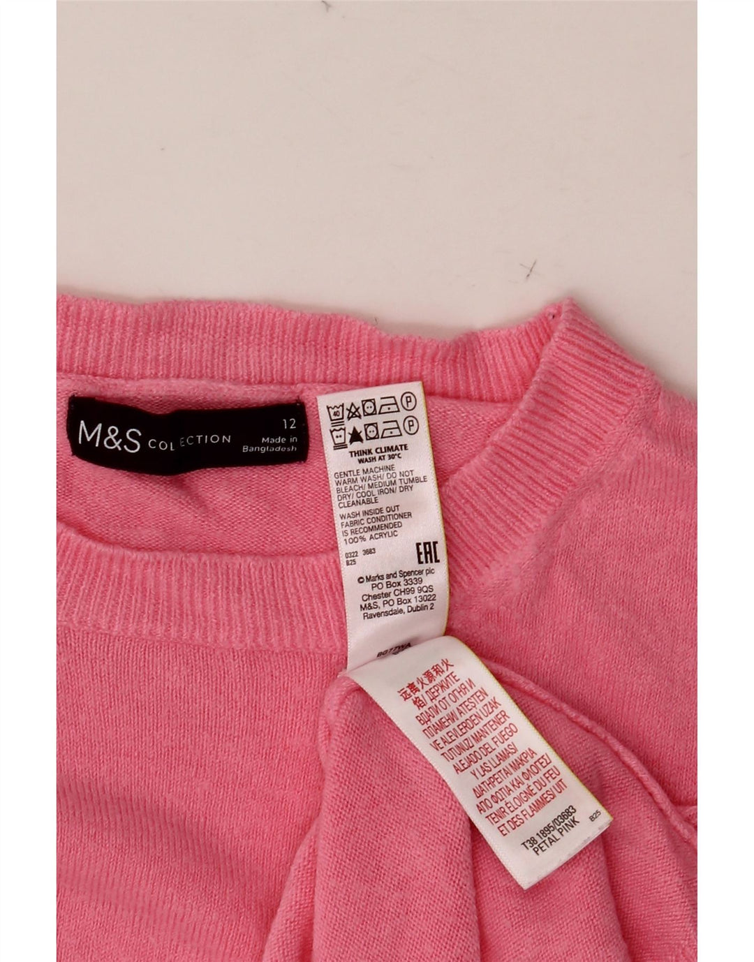 MARKS & SPENCER Dame sweater med rund hals DK 12 Medium Pink Akryl