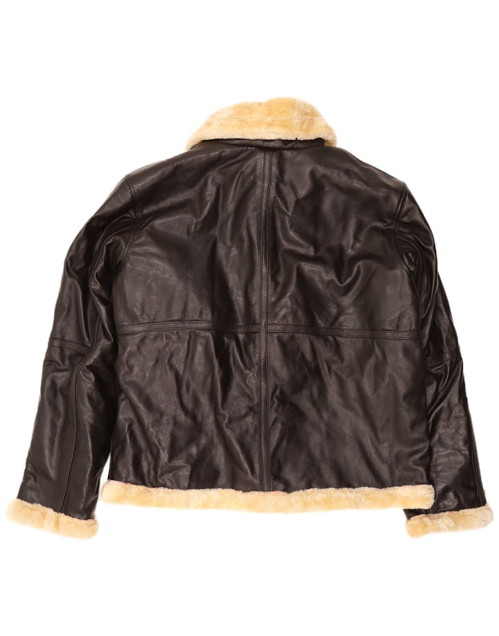 VINTAGE Shearling-jakke til mænd UK 50 5XL brunt læder
