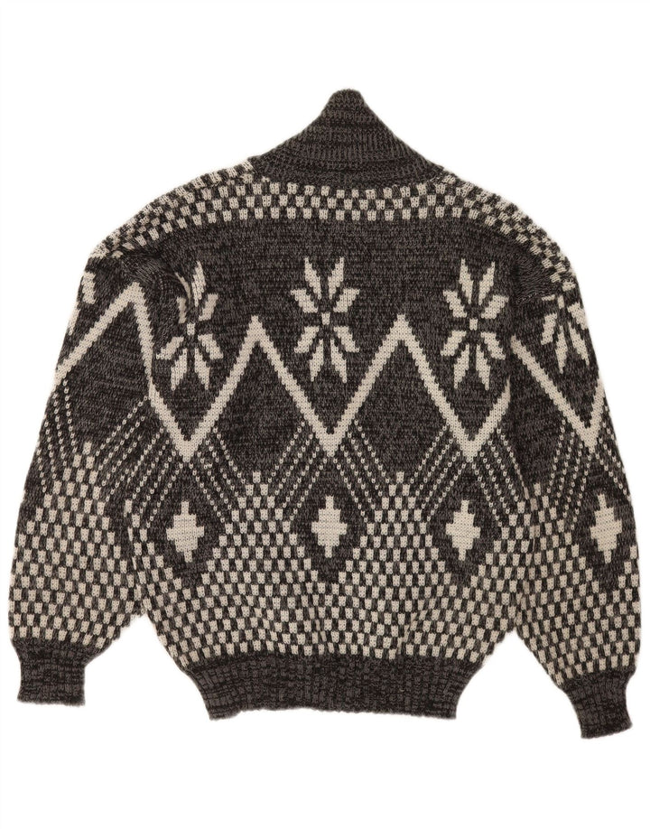 Vintage herre sjal hals sweater mellemgrå geometrisk