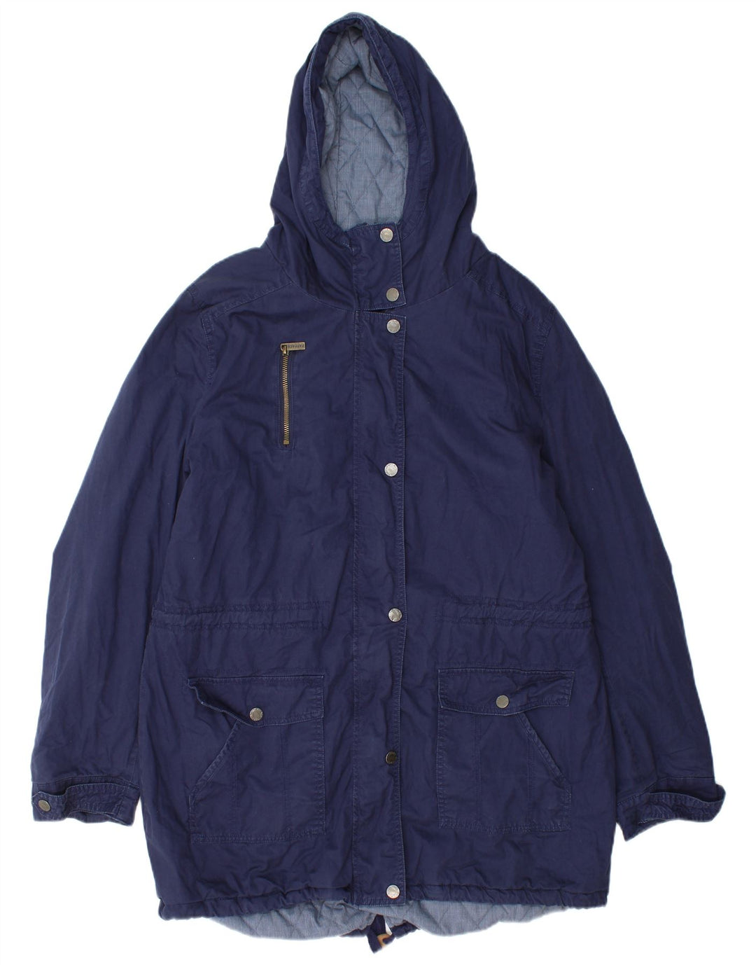 Fat Face Dame Hooded Parka Jacket UK 18 XL Navy Blue Bomuld