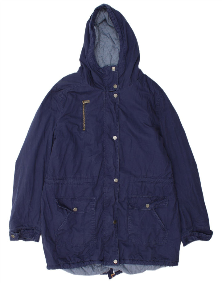 Fat Face Dame Hooded Parka Jacket UK 18 XL Navy Blue Bomuld