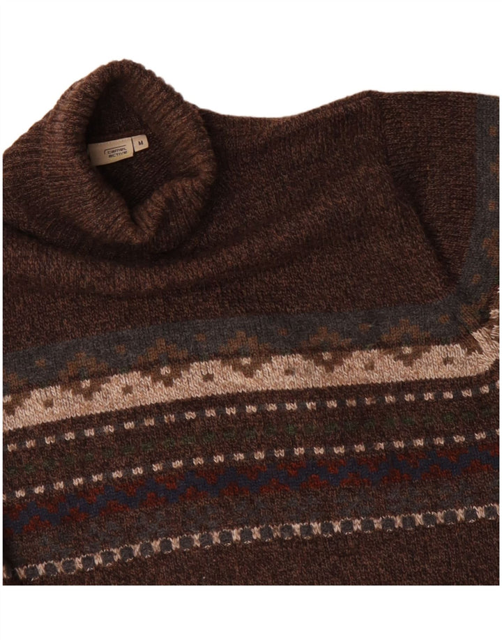 Camel Active Herre Roll Neck Jumper Sweater Medium Brown Fair Isle Wool
