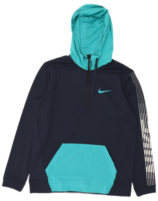 Nike Herre Dri Fit grafisk hættetrøje Jumper Medium Navy Blue Colourblock
