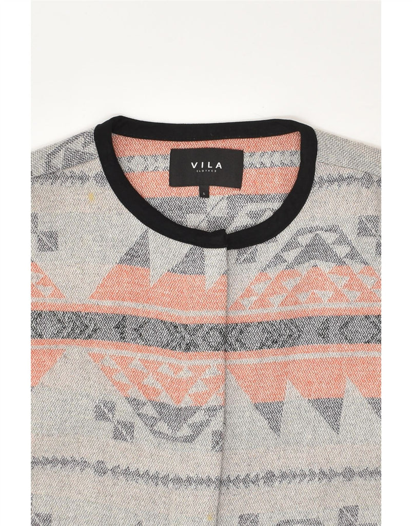 VILA Womens Cardigan Sweater UK 16 Large Grey Geometric Polyester Aztec | Vintage Vila | Thrift | Second-Hand Vila | Used Clothing | Messina Hembry 