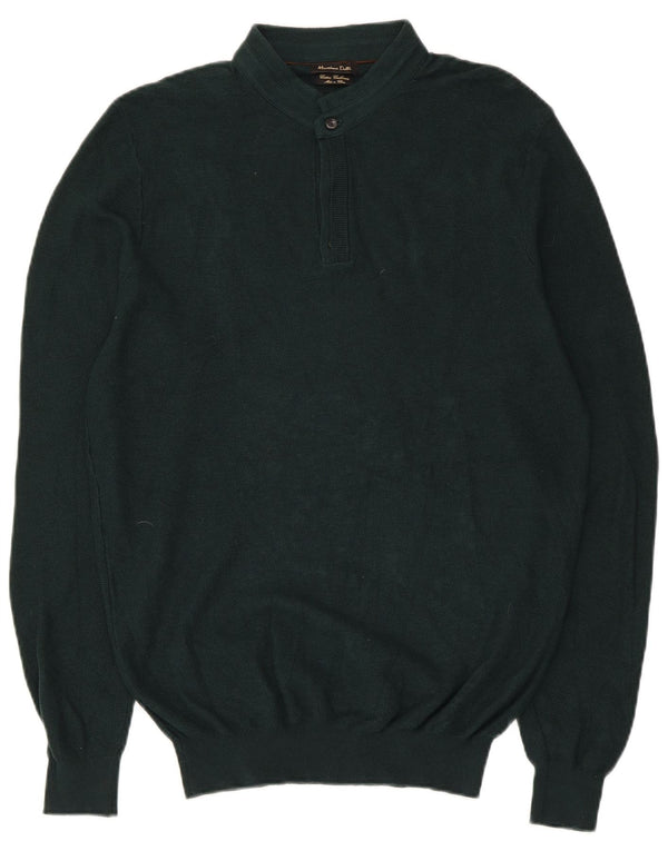 Massimo Dutti Herre Button Neck Jumper Sweater Medium Green