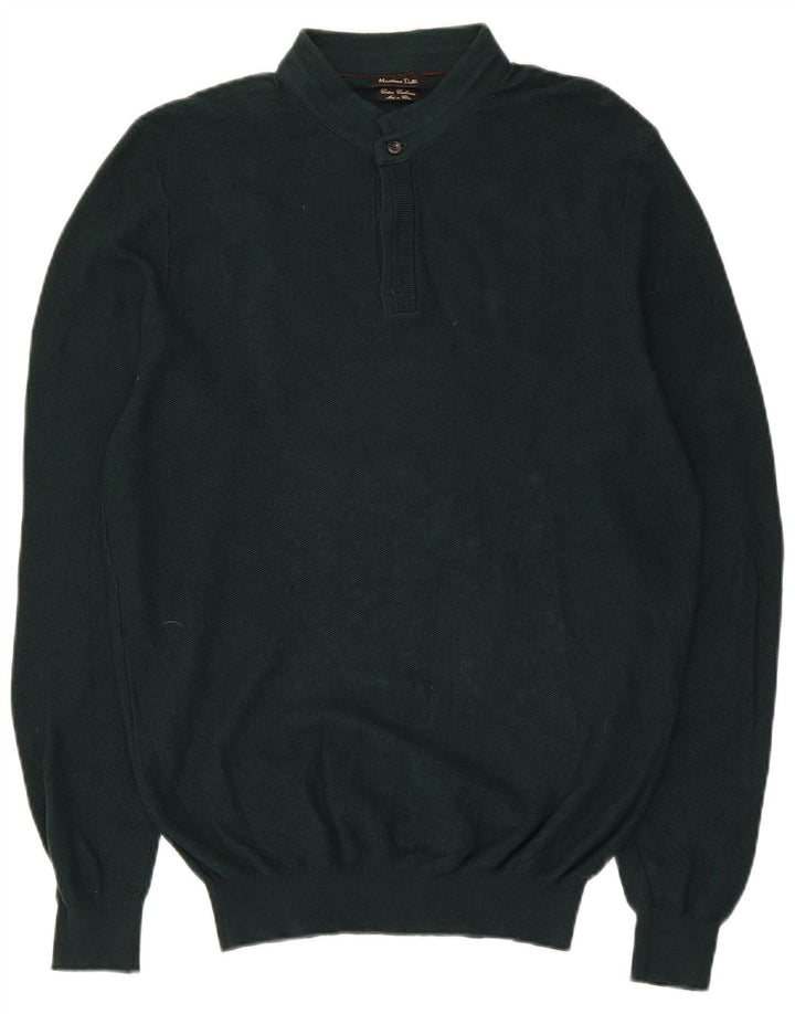 Massimo Dutti Herre Button Neck Jumper Sweater Medium Green