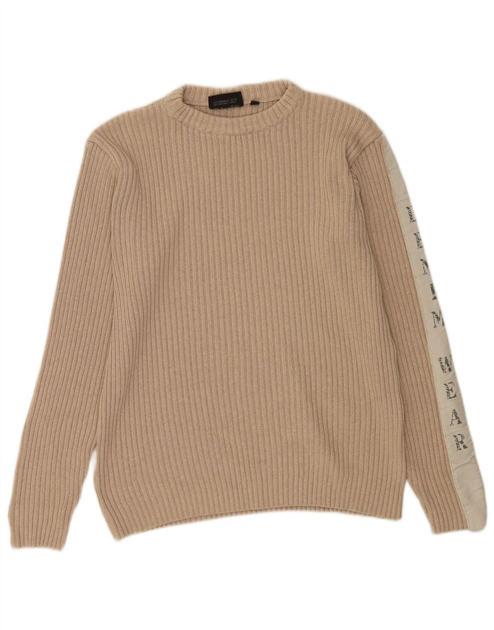 Southern Herre grafisk rund hals sweater medium beige farveblok