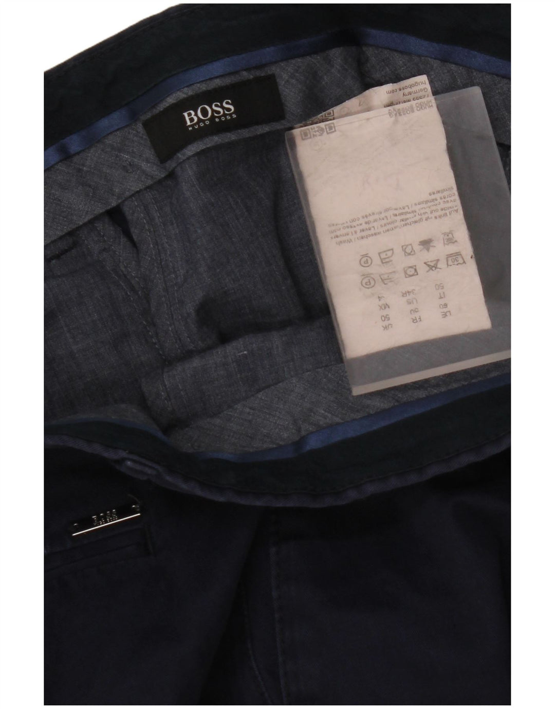 HUGO BOSS Slim Chino-bukser til mænd EU 50 Large W34 L32 Marineblå bomuld