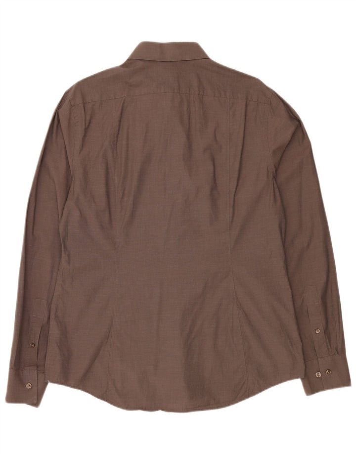 Calvin Klein Herre Slim Fit Skjorte Størrelse 42 16 1/2 Stor Brun Bomuld