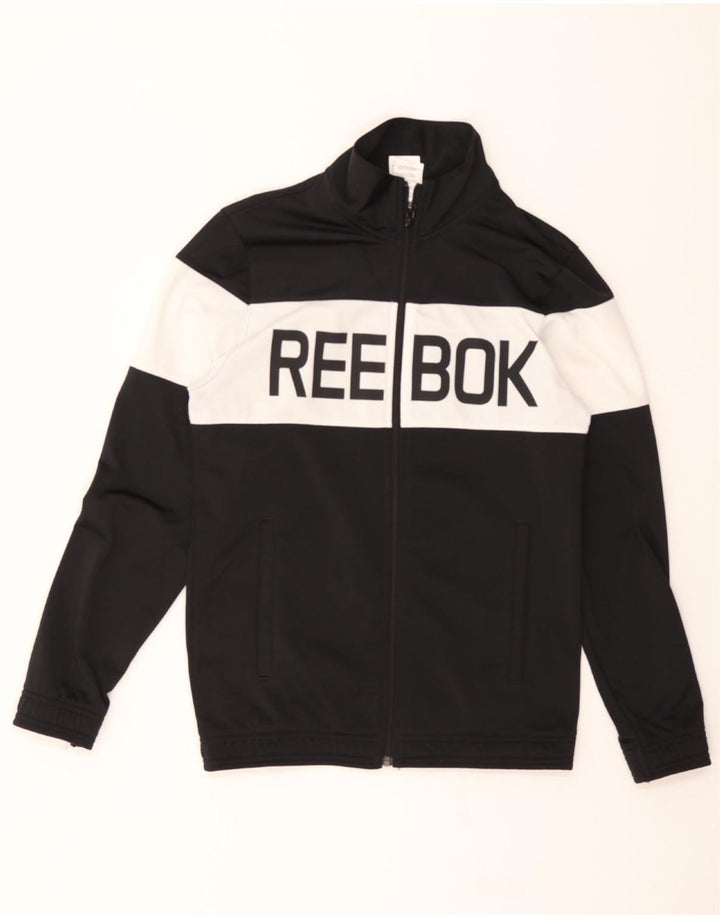 REEBOK Mens Graphic Tracksuit Top Jacket Small Black Colourblock Polyester Vintage Reebok and Second-Hand Reebok from Messina Hembry 