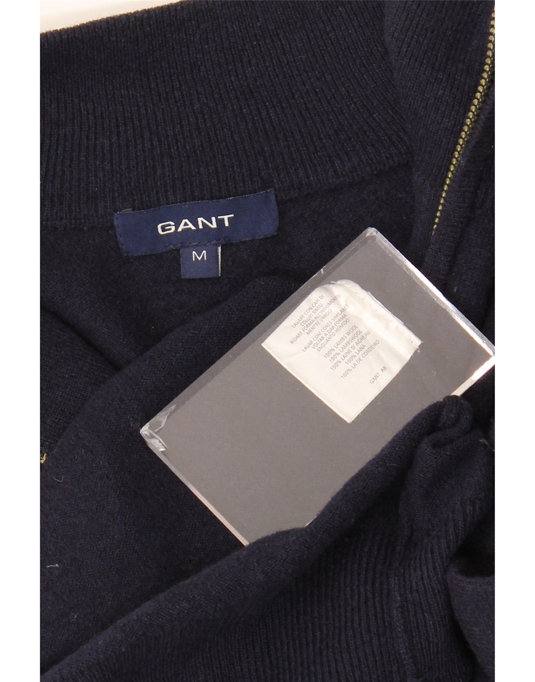 GANT sweater med lynlås til mænd mellem marineblå lammeuld