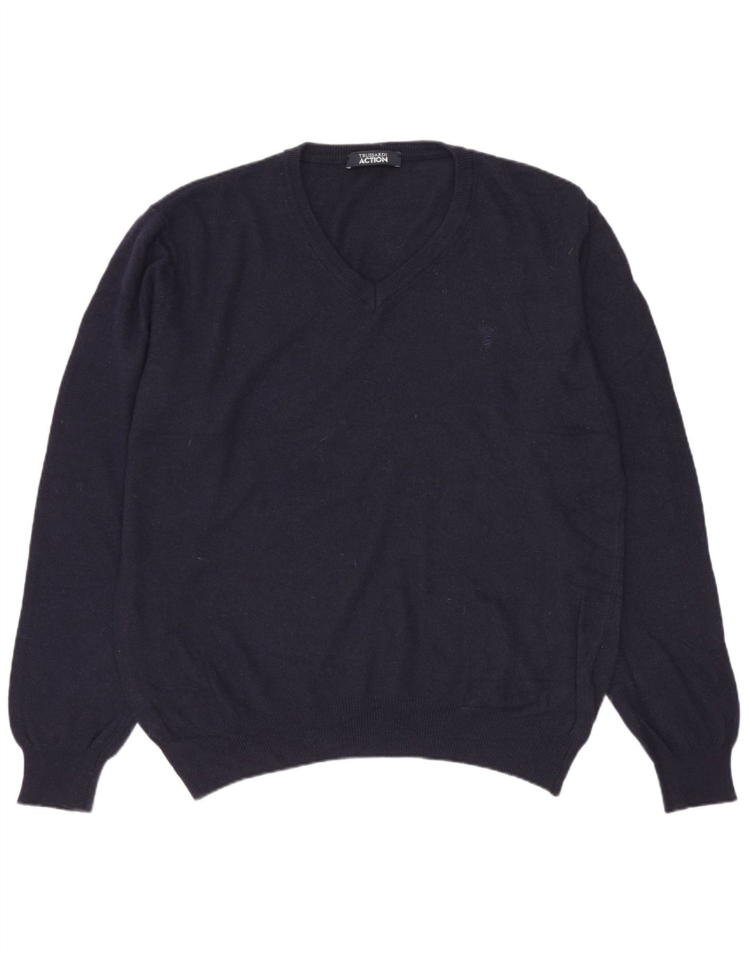 Trussardi Herre V-hals trøje Sweater Large Navy Blue Polyester