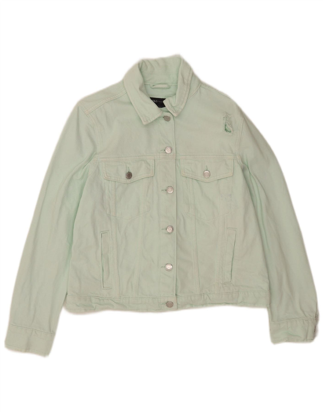 Marks & Spencer Dame Crop Denim Jacket UK 12 Medium Green Cotton