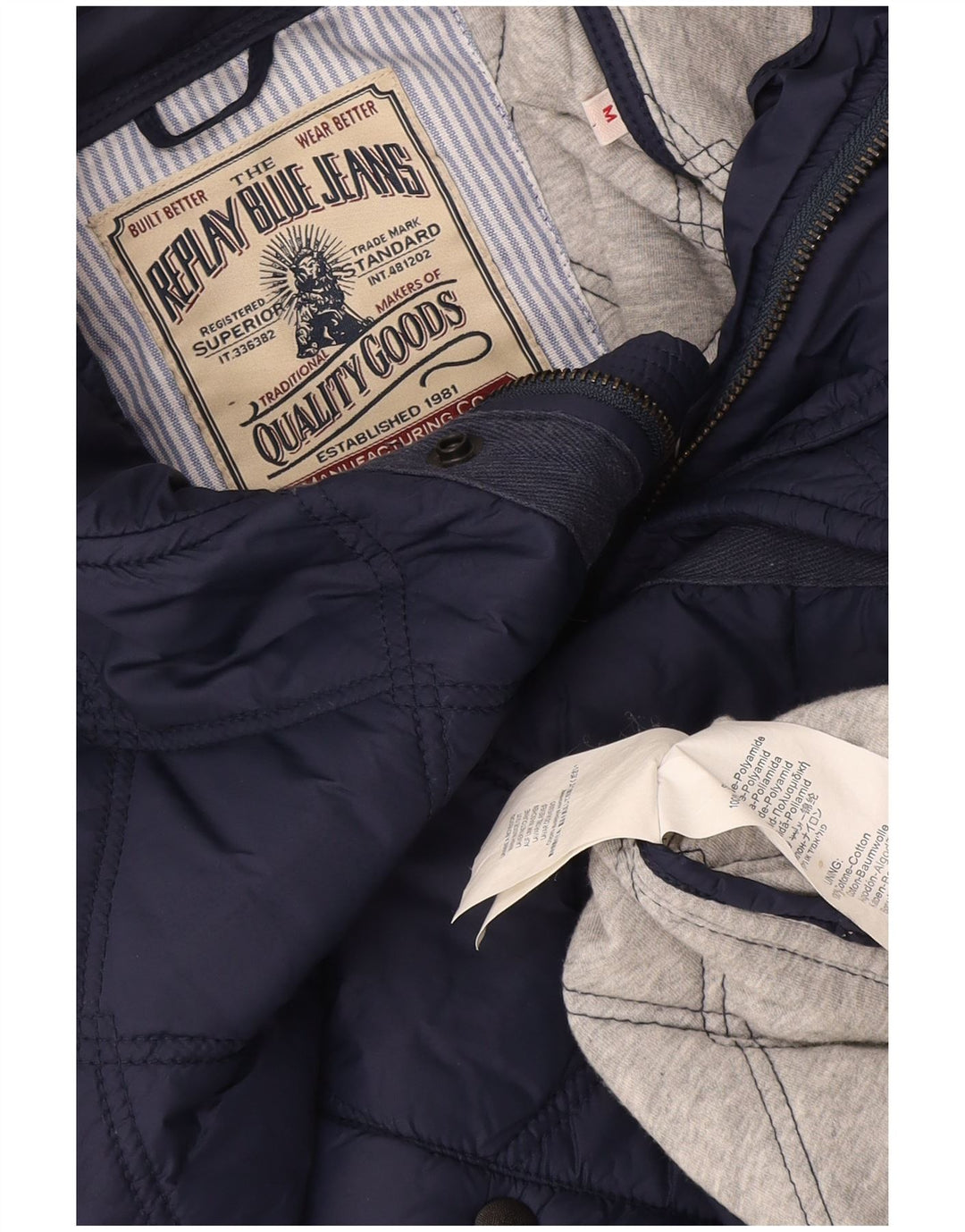 Replay Herre Quilted Jacket UK 38 Medium Navy Blue Polyamide