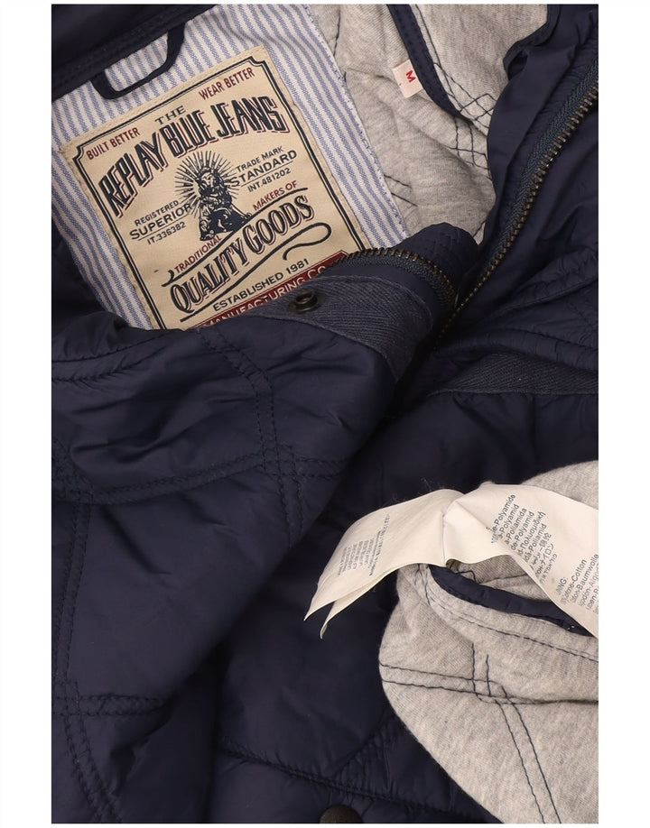 Replay Herre Quilted Jacket UK 38 Medium Navy Blue Polyamide