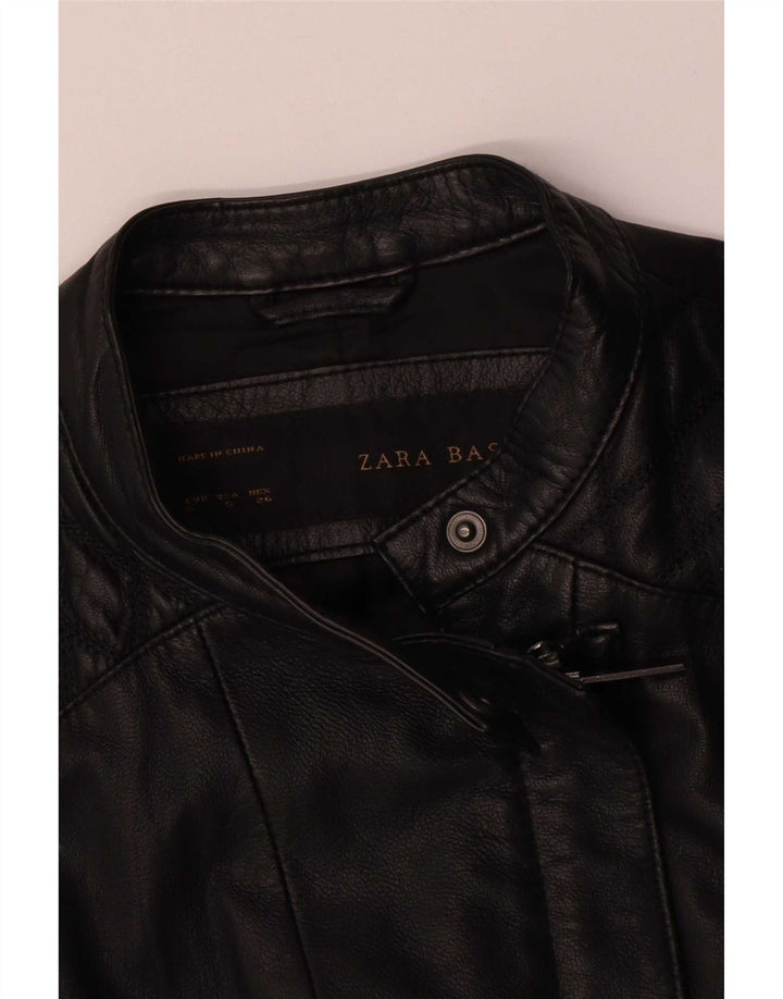 Zara Womens Biker Jacket UK 10 Small Black Læder