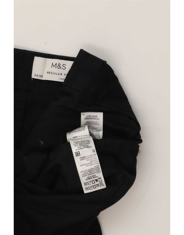 Marks & Spencer Herre Regular Fit Chinobukser W34 L29 Marineblå Bomuld