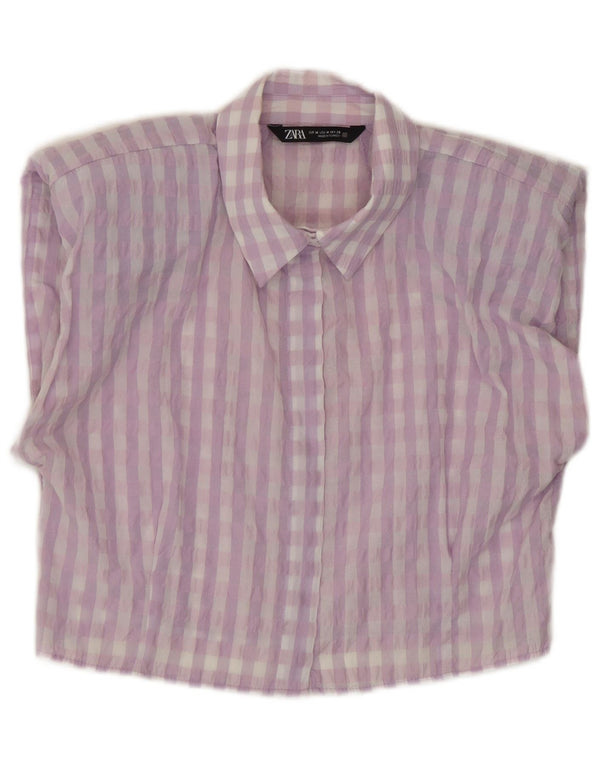 Zara Womens Crop ærmeløs skjortebluse UK 14 Medium Purple Gingham
