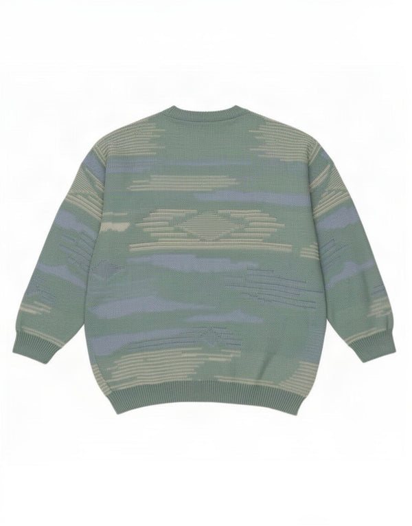 Vintage Mens Boat Neck Jumper Sweater IT 52/54 Large Green Geometric