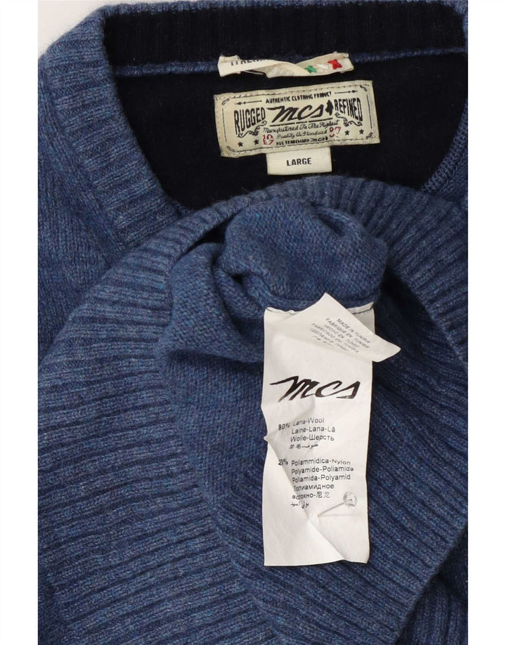 Marlboro Classics Herre V-hals sweater Stor blå uld