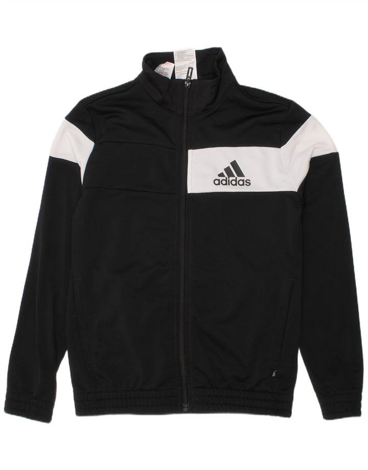 ADIDAS Boys Tracksuit Top Jacket 9-10 Years Black Colourblock Polyester